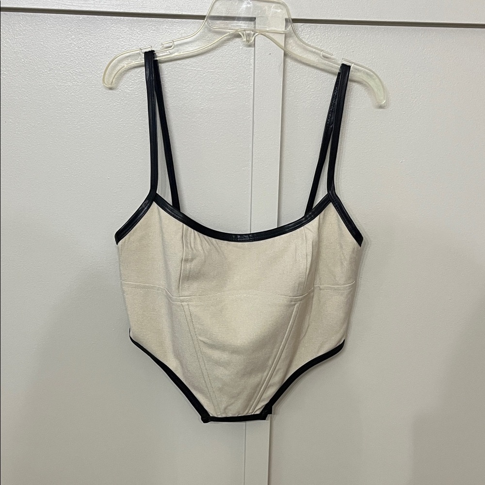 Stylish Oatmeal and Black Trim Cropped Corset